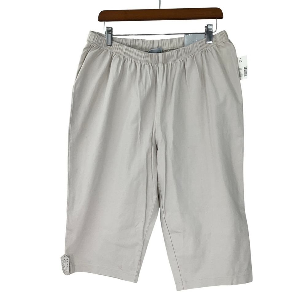 Catherines Womens Plus 1X Beige Everyday‎ Fit Elastic Waist Capri Pants NWT
